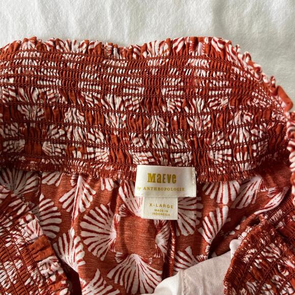 Anthropologie Maeve Printed Wide Leg Pull On Sea Shell Red Orange Pants, Large - Picture 10 of 13